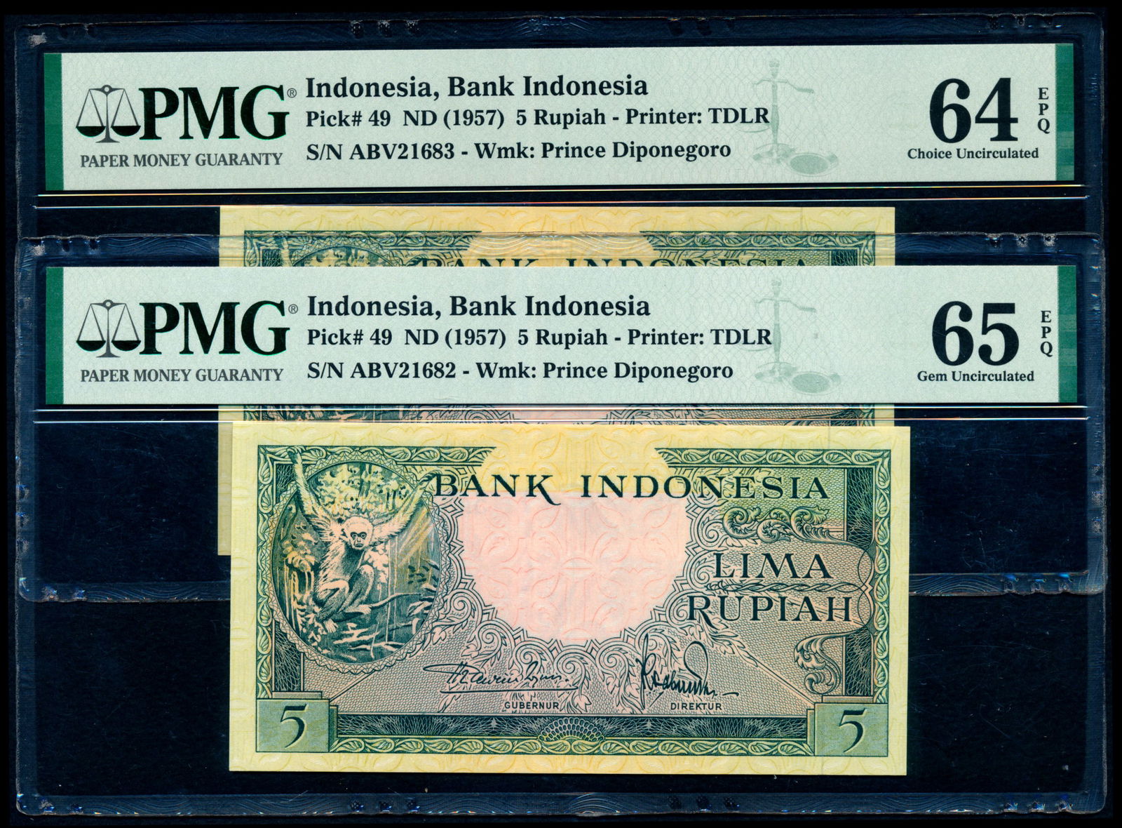 Indonesia 2x5 Rupiah 1957 PMG (1 of 1)