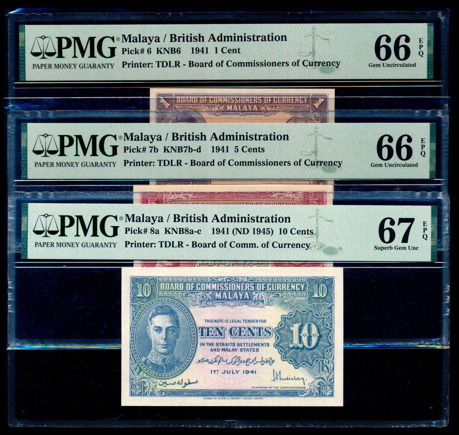 3 Malaya 1c-10c 1941 KGVI PMG (1 of 1)