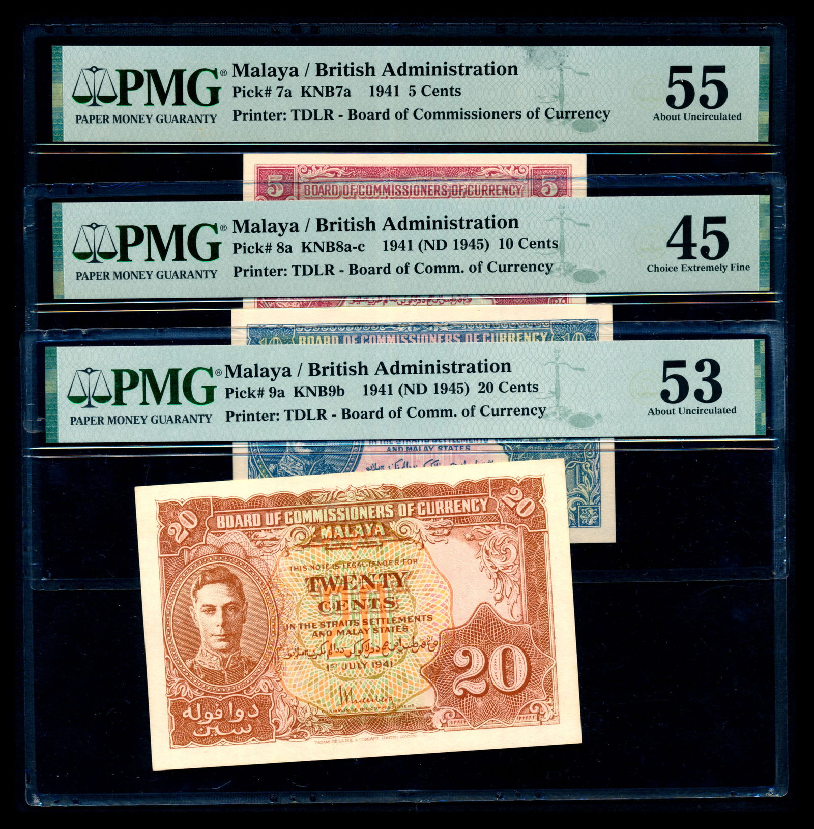 3 Malaya 5c-20c 1941 KGVI PMG (1 of 1)