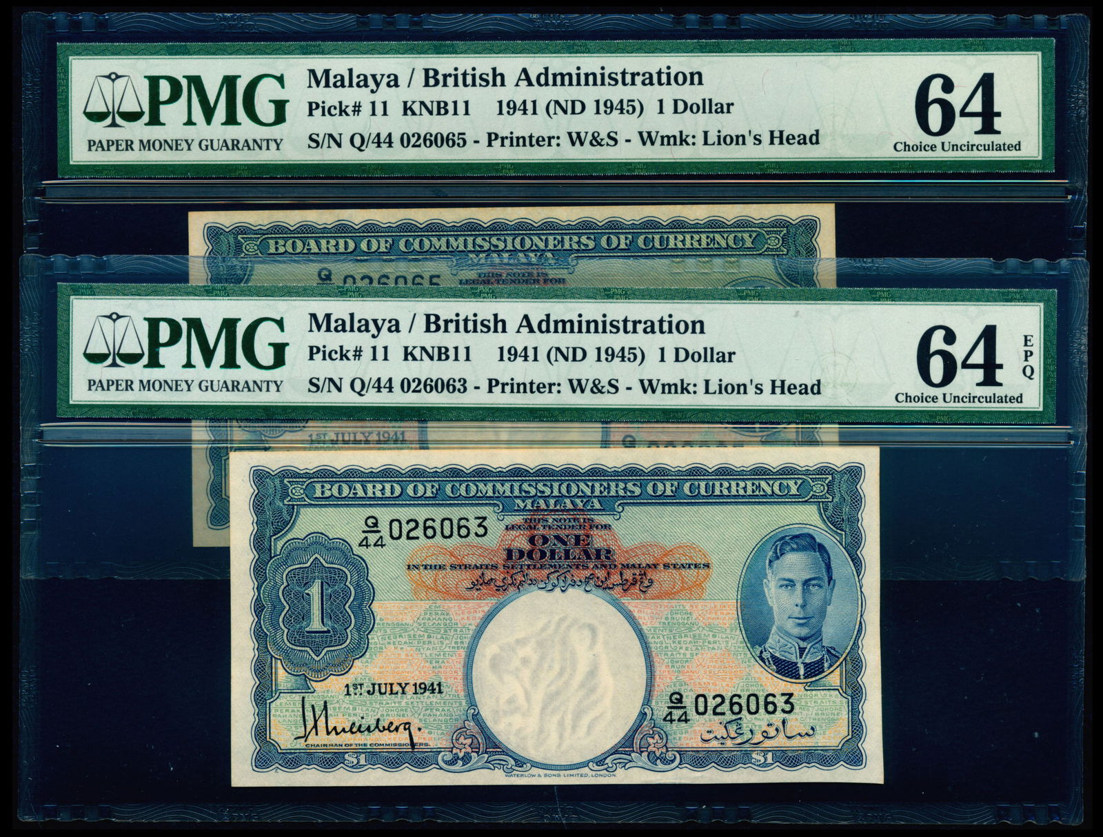 Malaya 2x$1 1941 KGVI PMG (1 of 1)