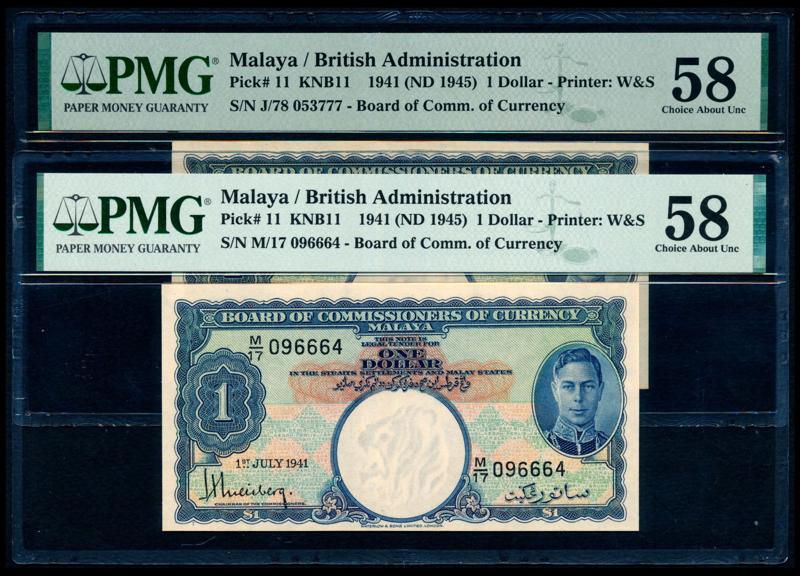 Malaya 2x$1 1941 KGVI PMG (1 of 1)