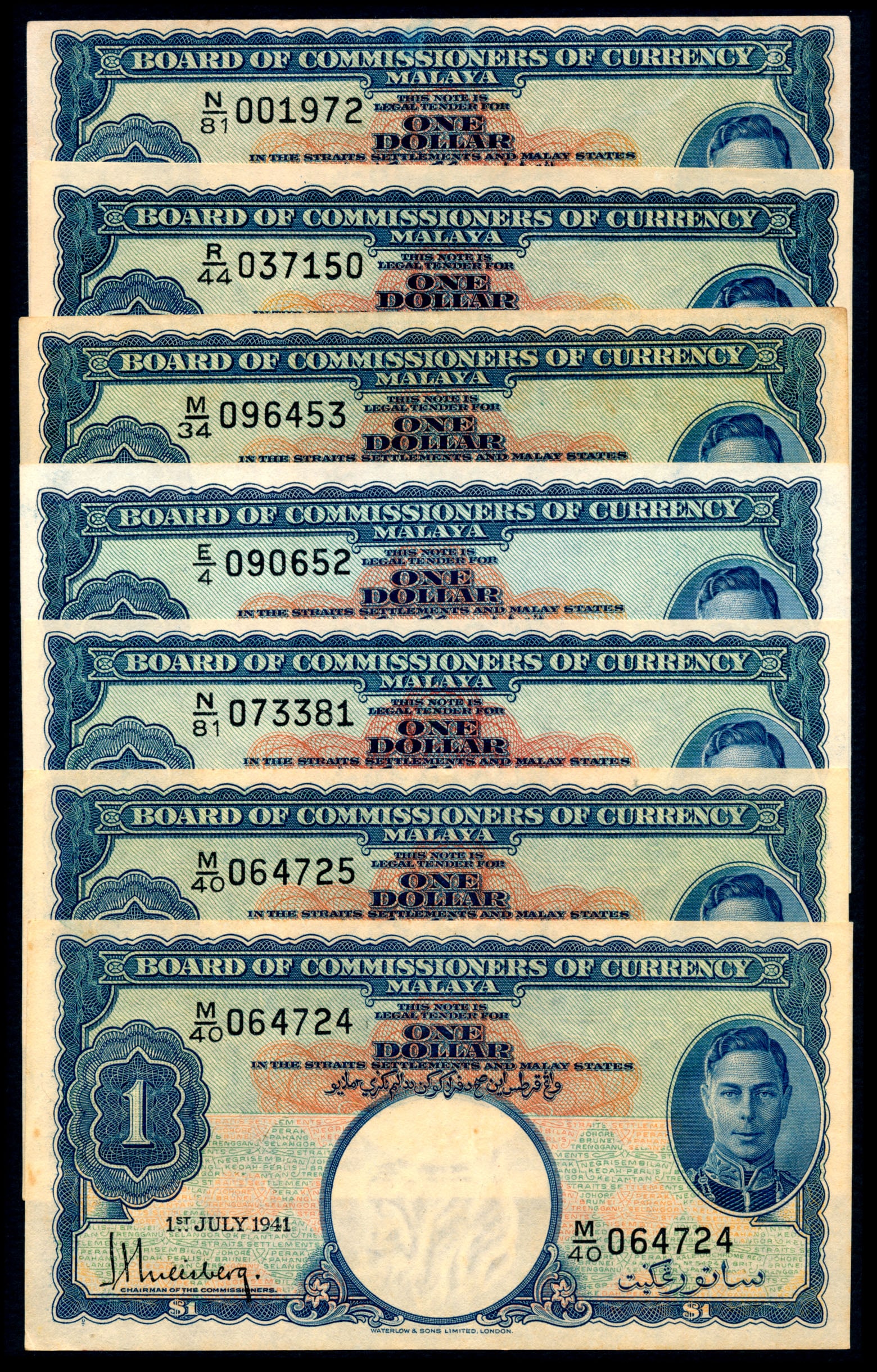 Malaya 7x$1 1941 KGVI (1 of 1)