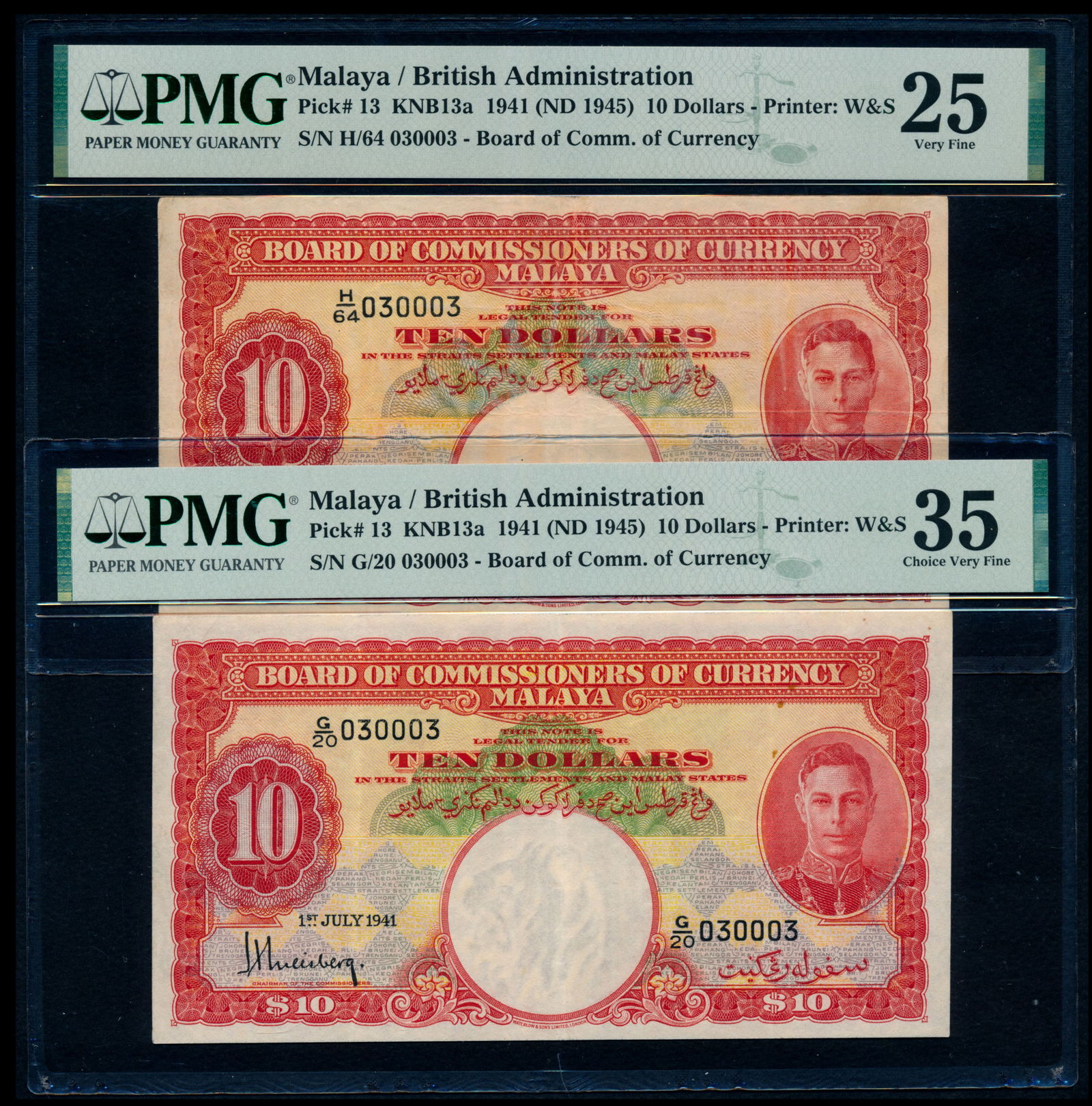 Malaya 2x$10 1941 KGVI (1 of 1)