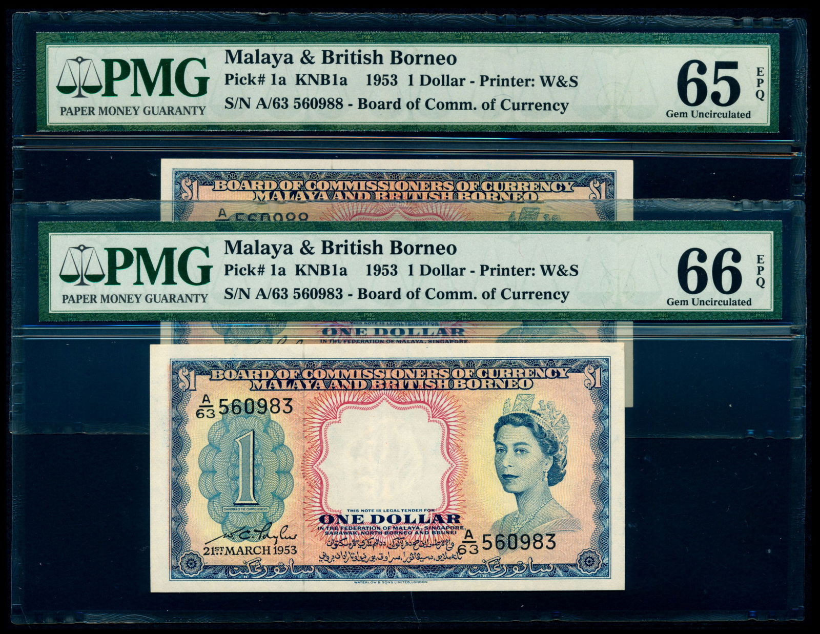 Malaya Br Borneo 2x$1 1953 QEII PMG (1 of 1)