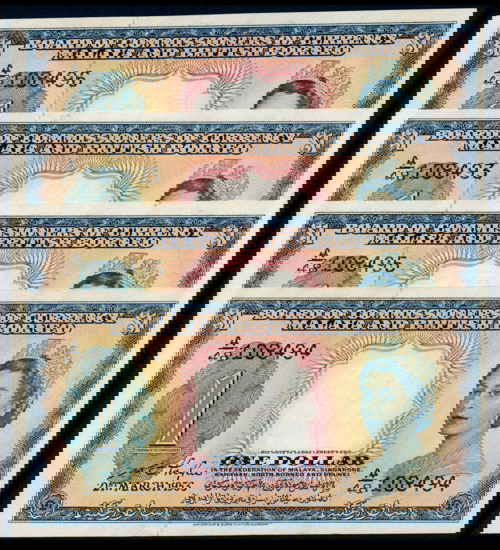 Malaya Br Borneo 4x$1 1953 QEII (1 of 1)