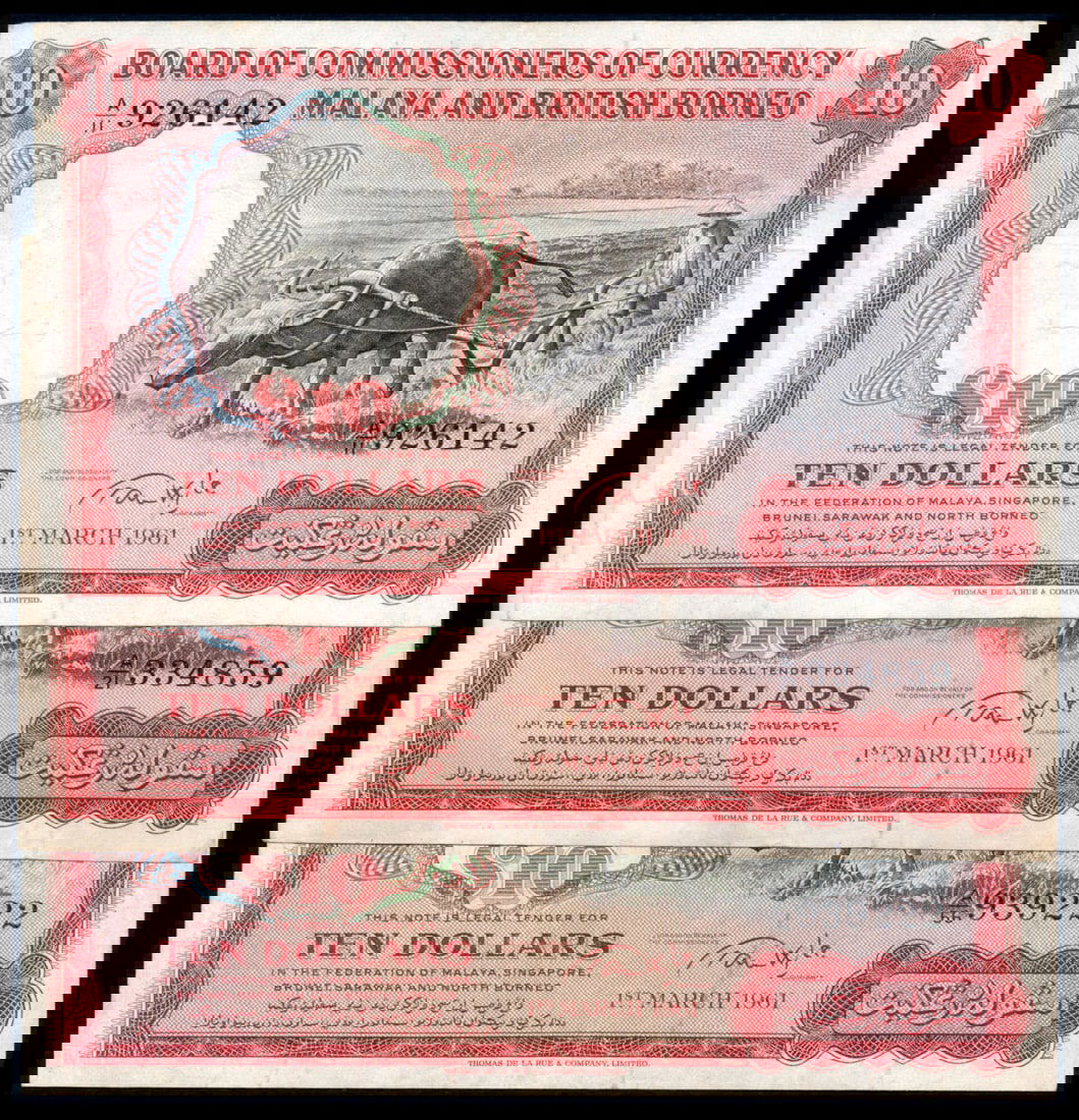 Malaya Br Borneo 3x$10 1961 buffalo small A (1 of 1)
