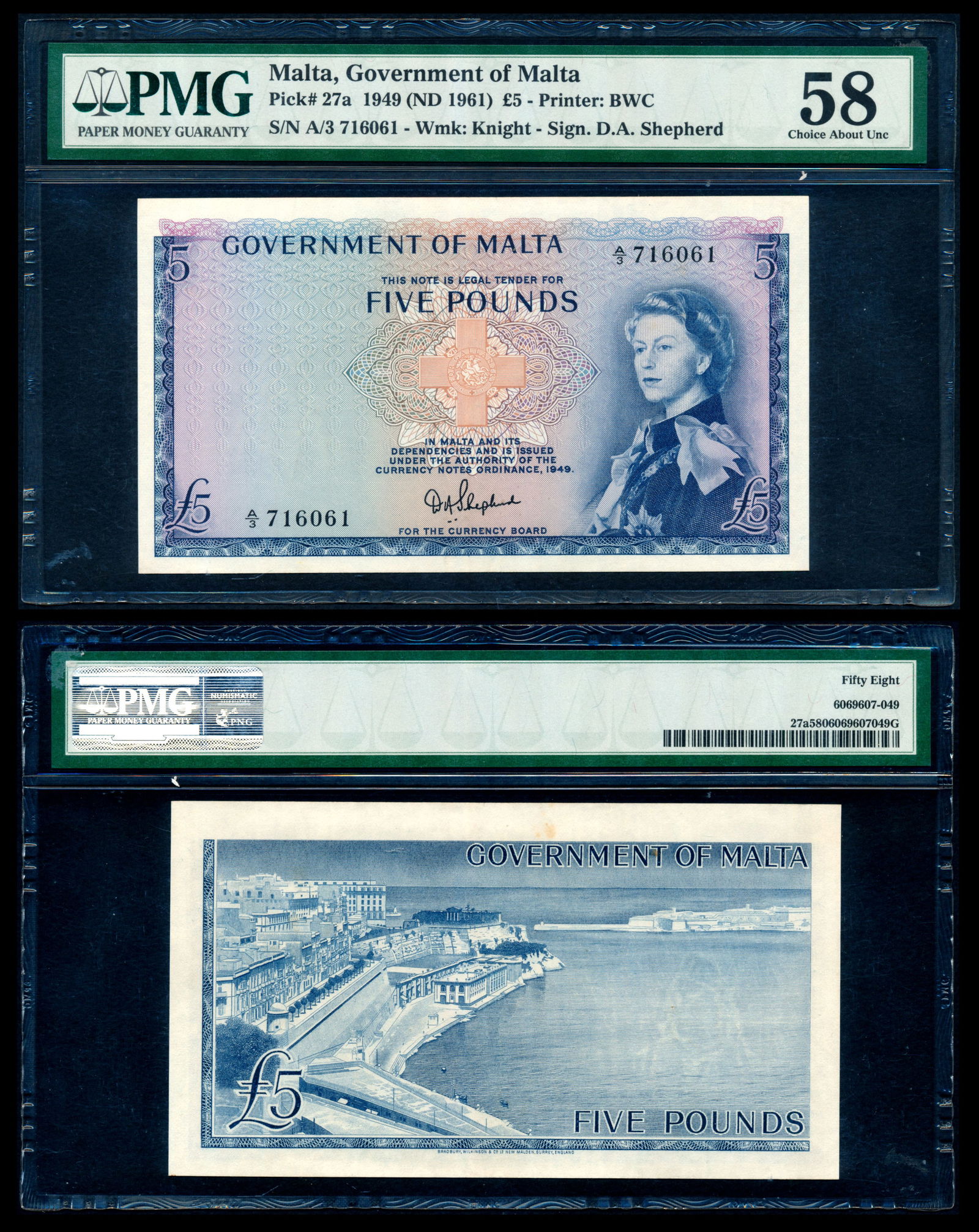 Malta 5 Pounds 1961 QEII PMG (1 of 1)