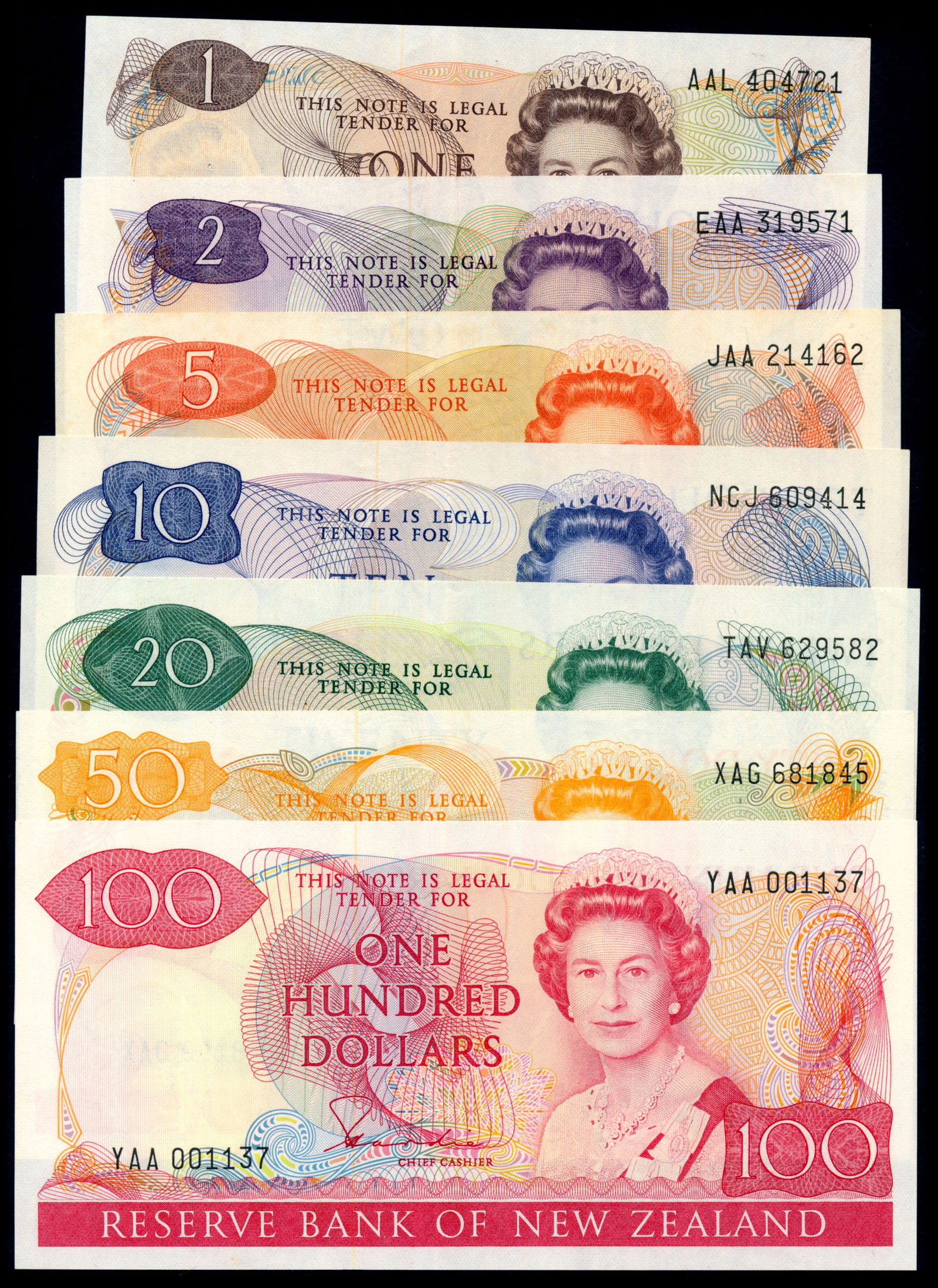 7 New Zealand $1-$100 1981-85 QEII (1 of 1)