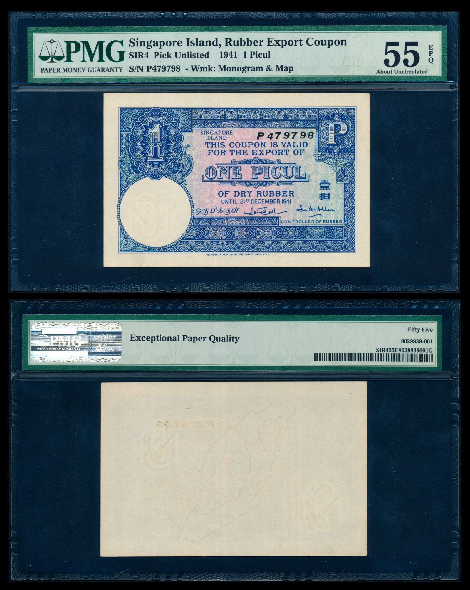 Singapore Rubber Export Coupon 1 Picul 1941 (1 of 1)