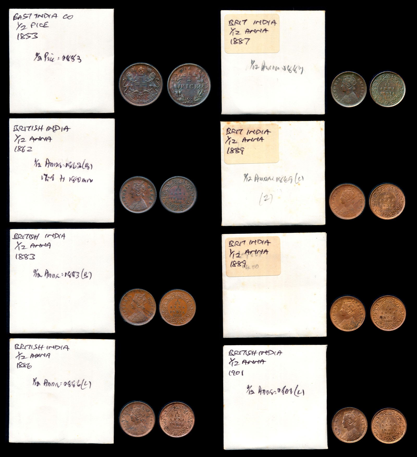 8 India 1/2 Pice-1/12 Anna 1853-1901 (1 of 1)