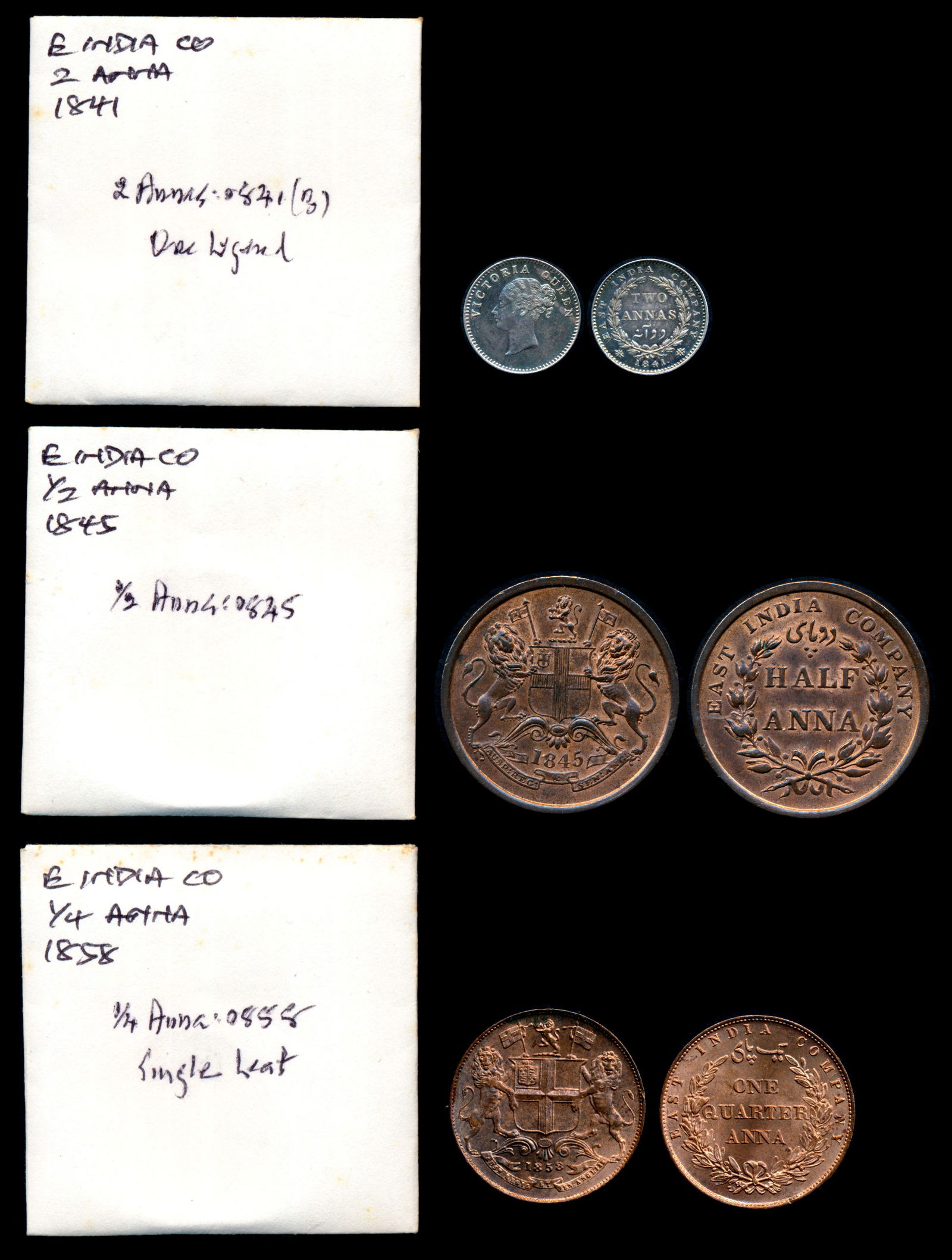 3 India 1/4 Anna-2 Annas 1841-58 (1 of 1)