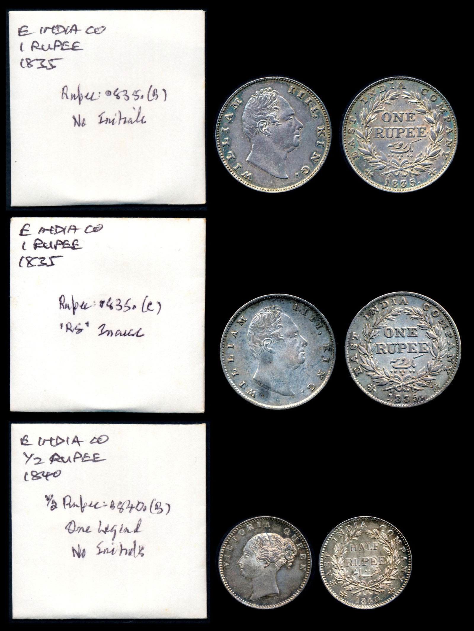 3 India 1/2 Rupee-1 Rupee 1835-40 (1 of 1)