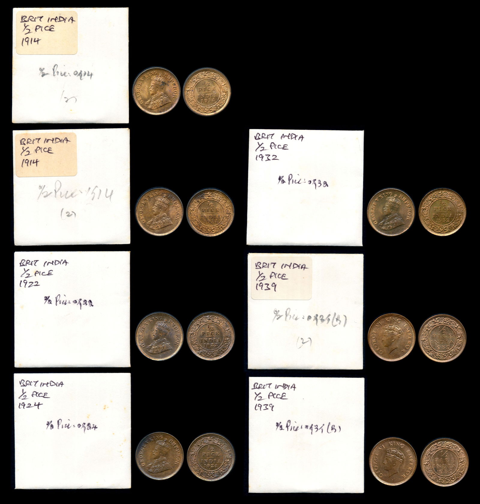 7 India 1/2 Pice 1914-39 (1 of 1)