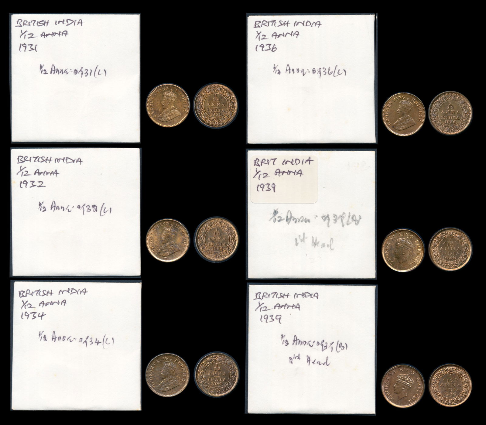 6 India 1/12 Anna 1931-39 (1 of 1)