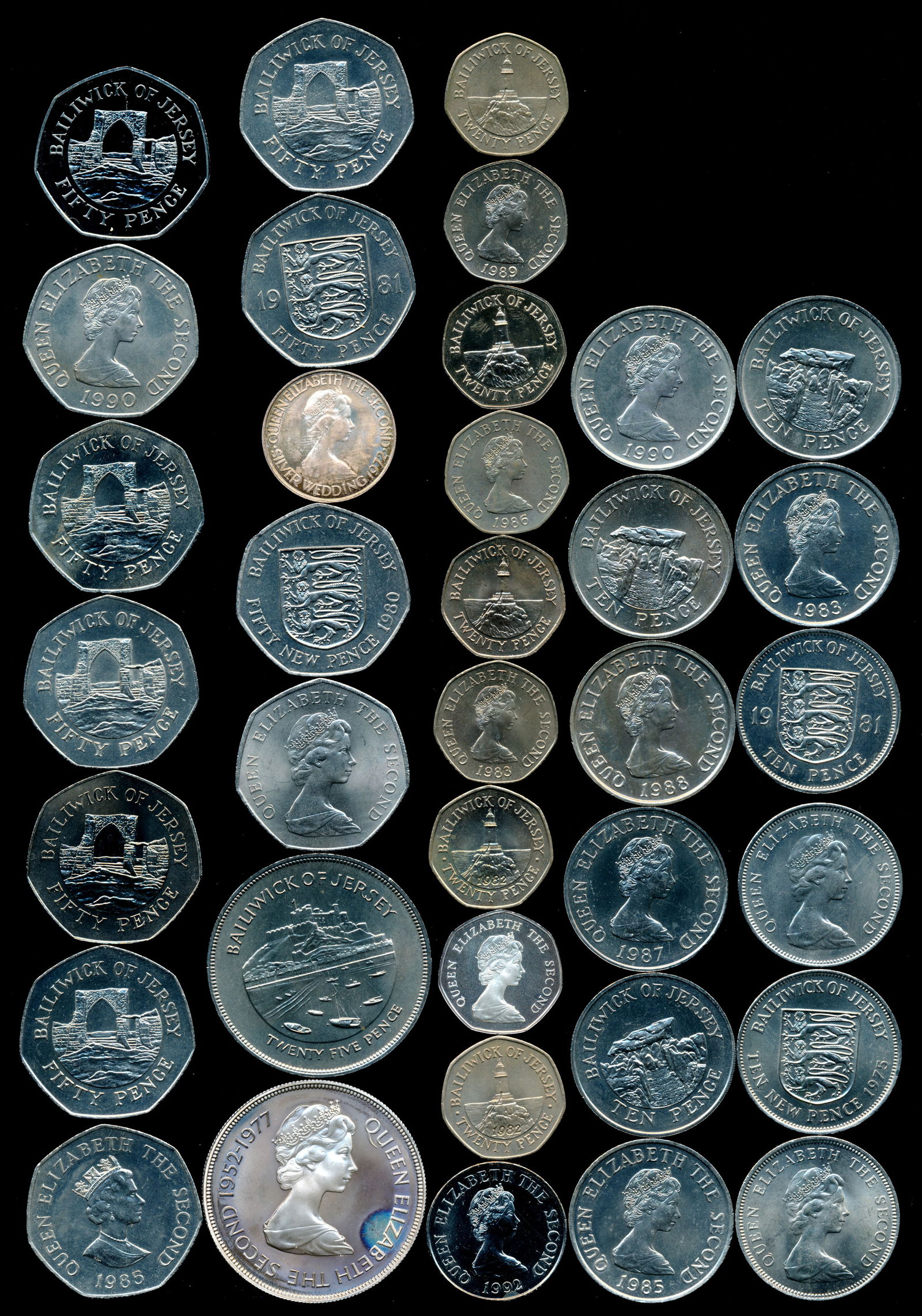 36 Jersey QEII 10 New Pence-50 Pence 1968-92 (1 of 1)