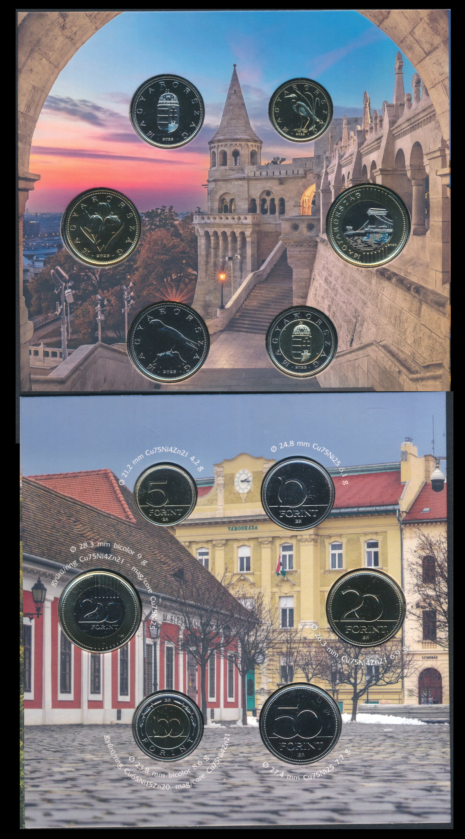 Hungary 2 coin sets 2023 5-200 Forint: Hungary 2 coin sets 2023 5-200 ForintHungary 150th Anniversary of Budapest, coin set 2023, 5 Forint to 200 Forint (6 coins), in original packaging. BU. (2 sets) This Lot is sub