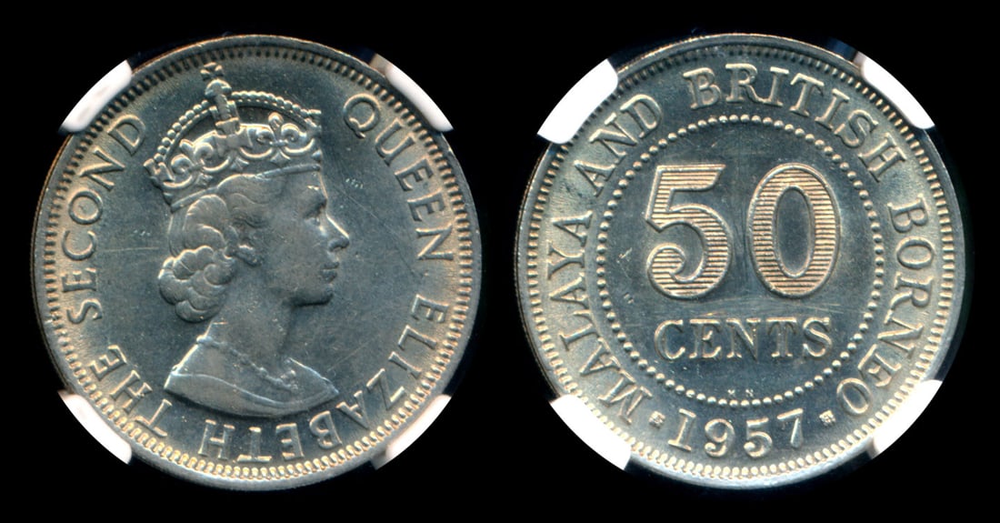 Malaya Br Borneo QEII 50c 1957KN NGC (1 of 1)