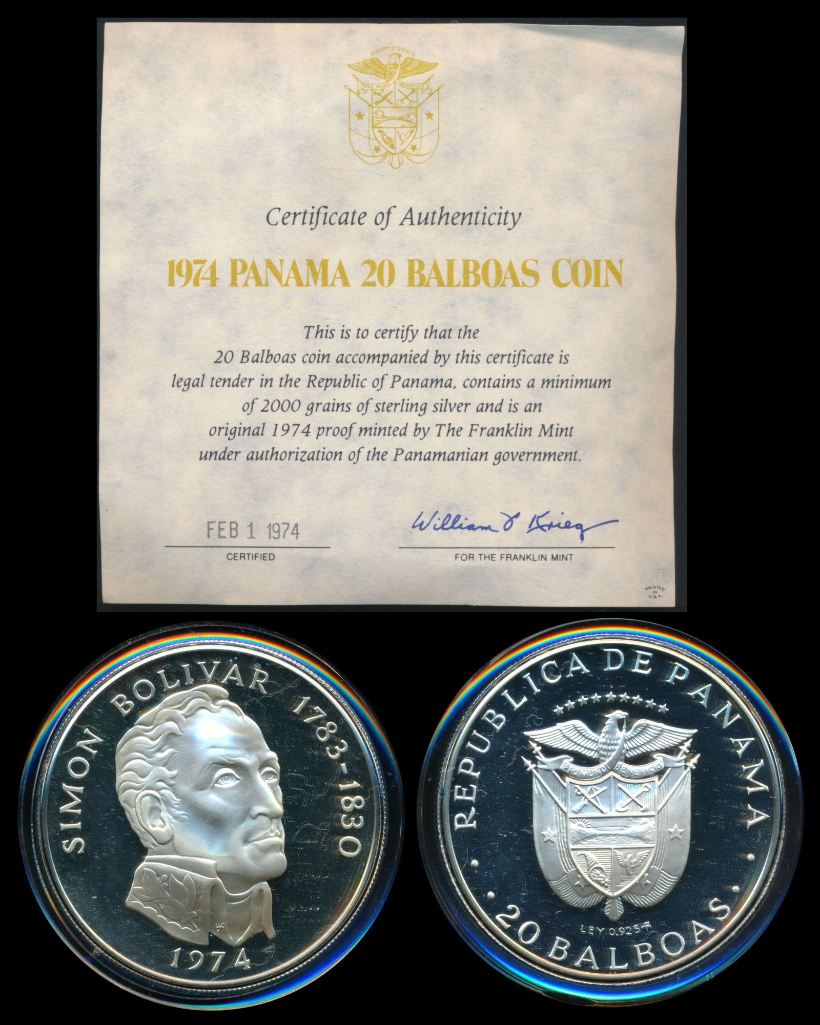 Panama 20 Balboas 1974 silver proof (1 of 1)