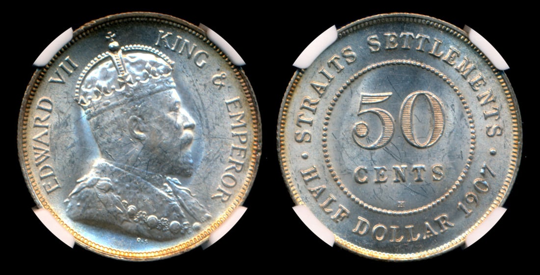 Straits Settlements KEVII 50c 1907H NGC (1 of 1)