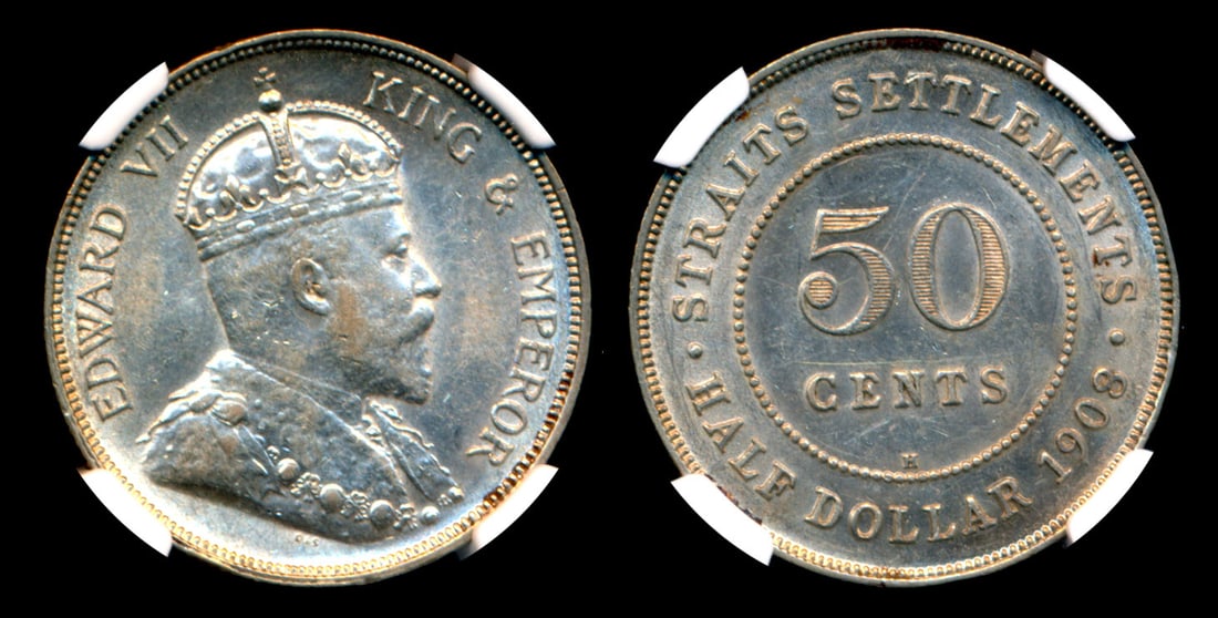 Straits Settlements KEVII 50c 1908H NGC (1 of 1)
