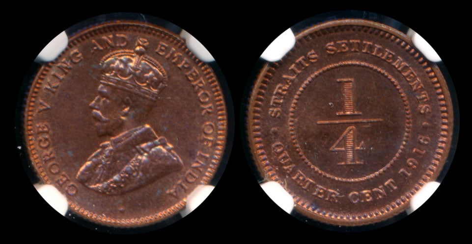 Straits Settlements KGV 1/4c 1916 NGC (1 of 1)