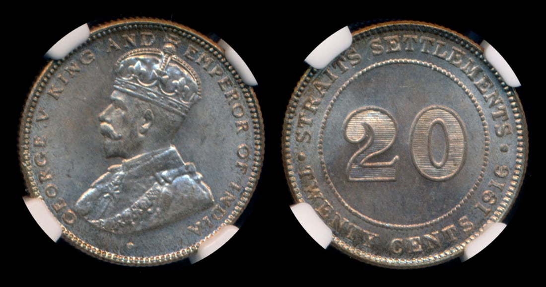 Straits Settlements KGV 20c 1916B NGC (1 of 1)