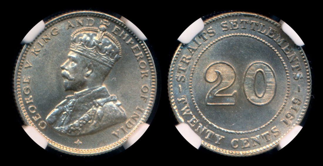 Straits Settlements KGV 20c 1919B NGC (1 of 1)