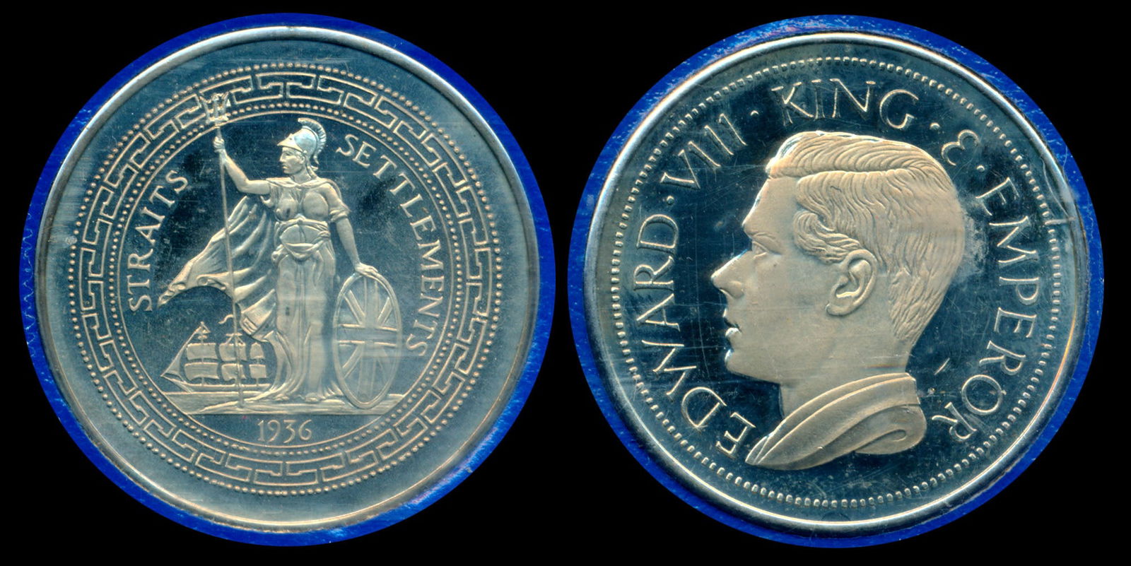 Straits Settlements fantasy crown 1936: Straits Settlements Richard Lobel Modern Issue, Edward VIII, fantasy crown, 1936, silver, proof, hairlines, as struck.