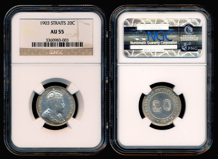 Straits Settlements KEVII 20c 1903 NGC AU55