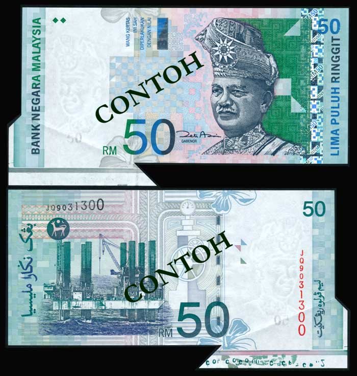 Malaysia $50 2000 AU-UNC: Malaysia $50, (2000), 11th series, sign. Zeti Aziz, (KNB.64a), serial no. JQ 9031300, fin at bottom left corner, handling, thus AU-UNC. Sold as is, no return.