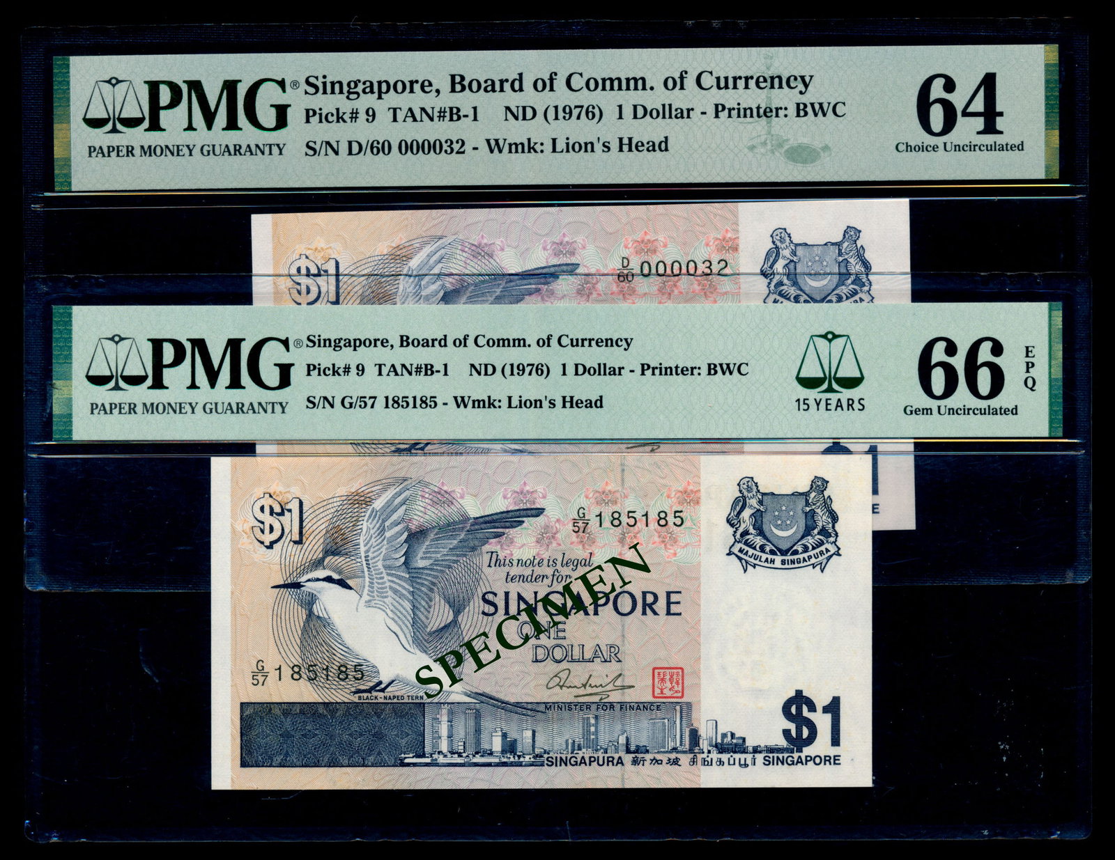 Singapore 2x$1 1976 bird PMG (1 of 1)
