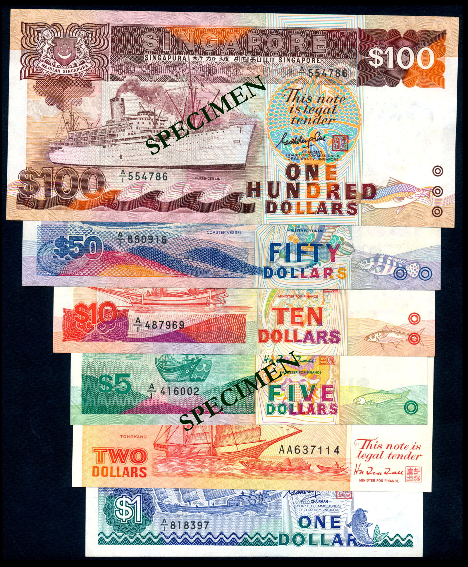 6 Singapore $1-$100 1985-97 ship 1st prefix (1 of 1)