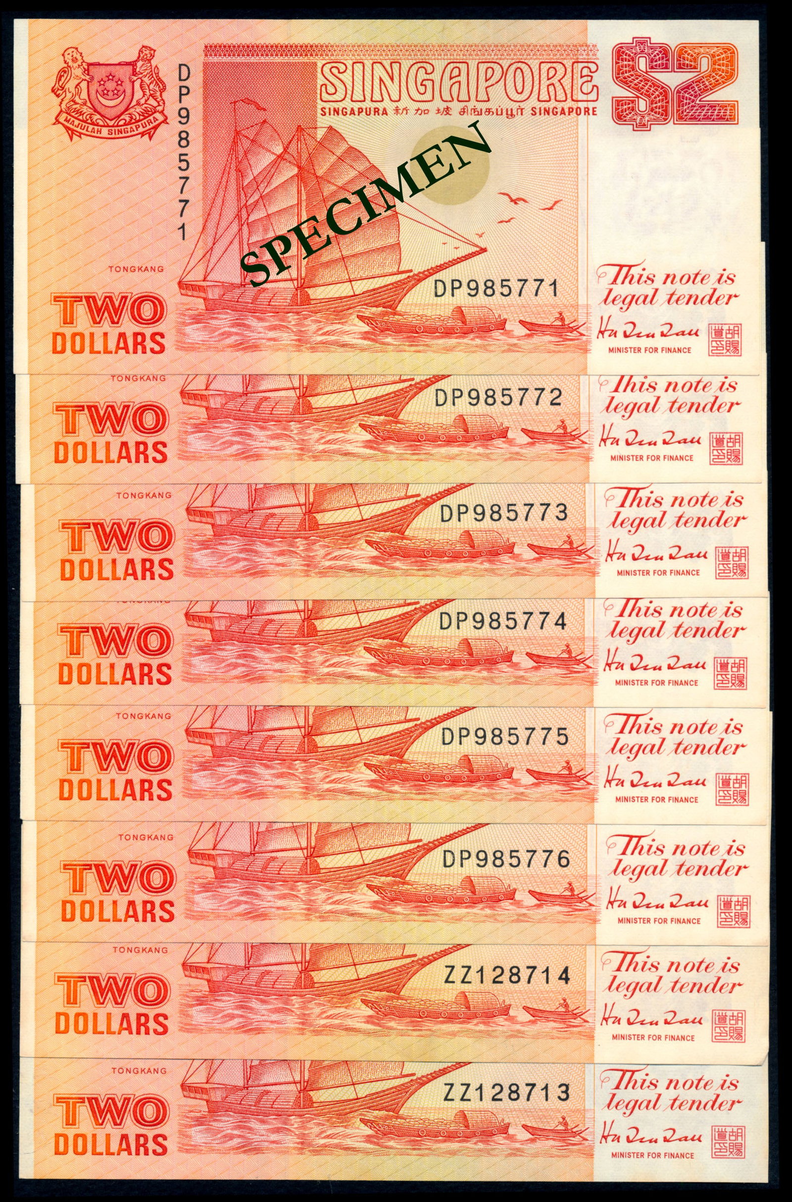 Singapore 8x$2 1991 ship orange (1 of 1)