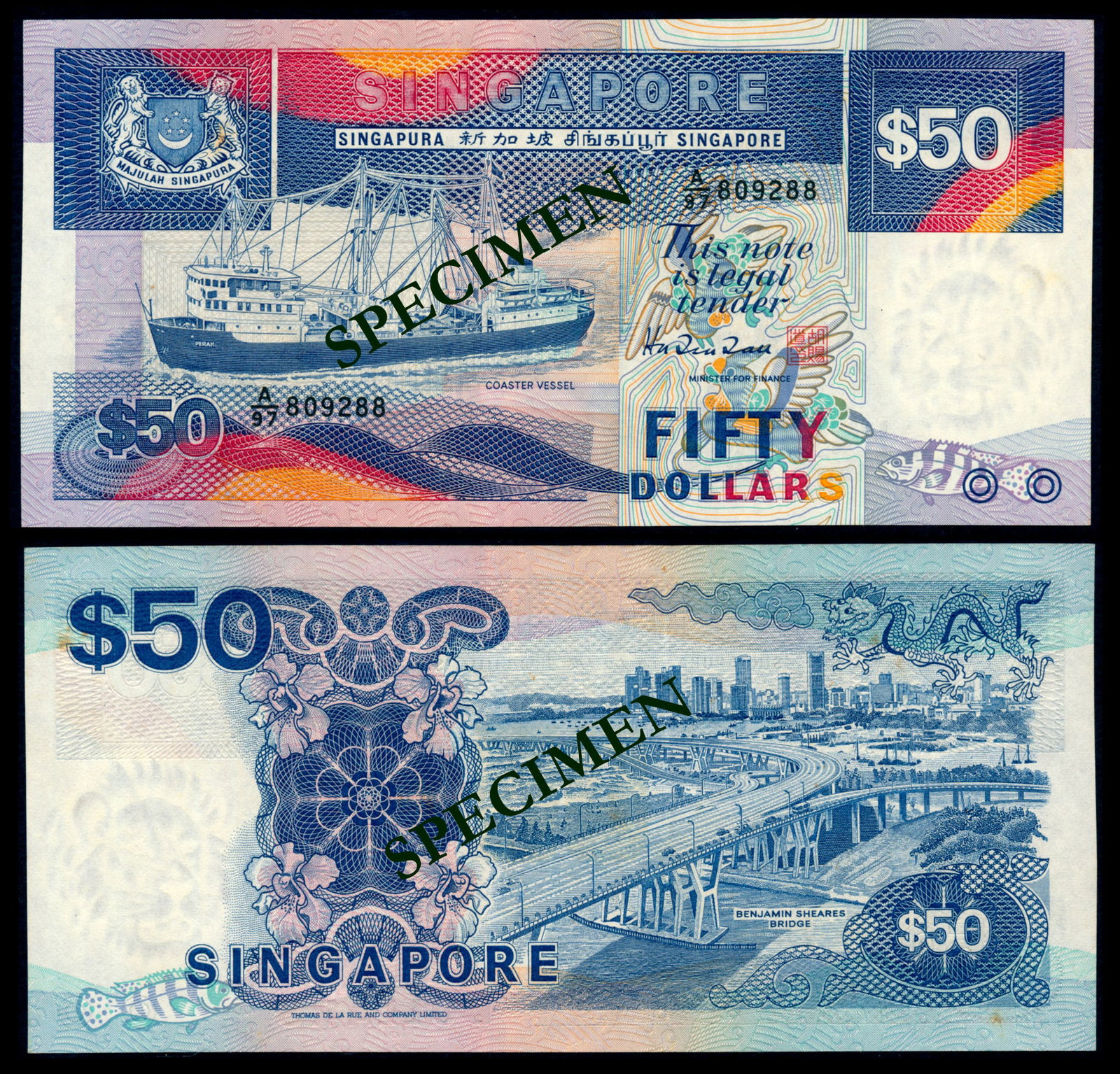 Singapore $50 1987 ship (1 of 1)