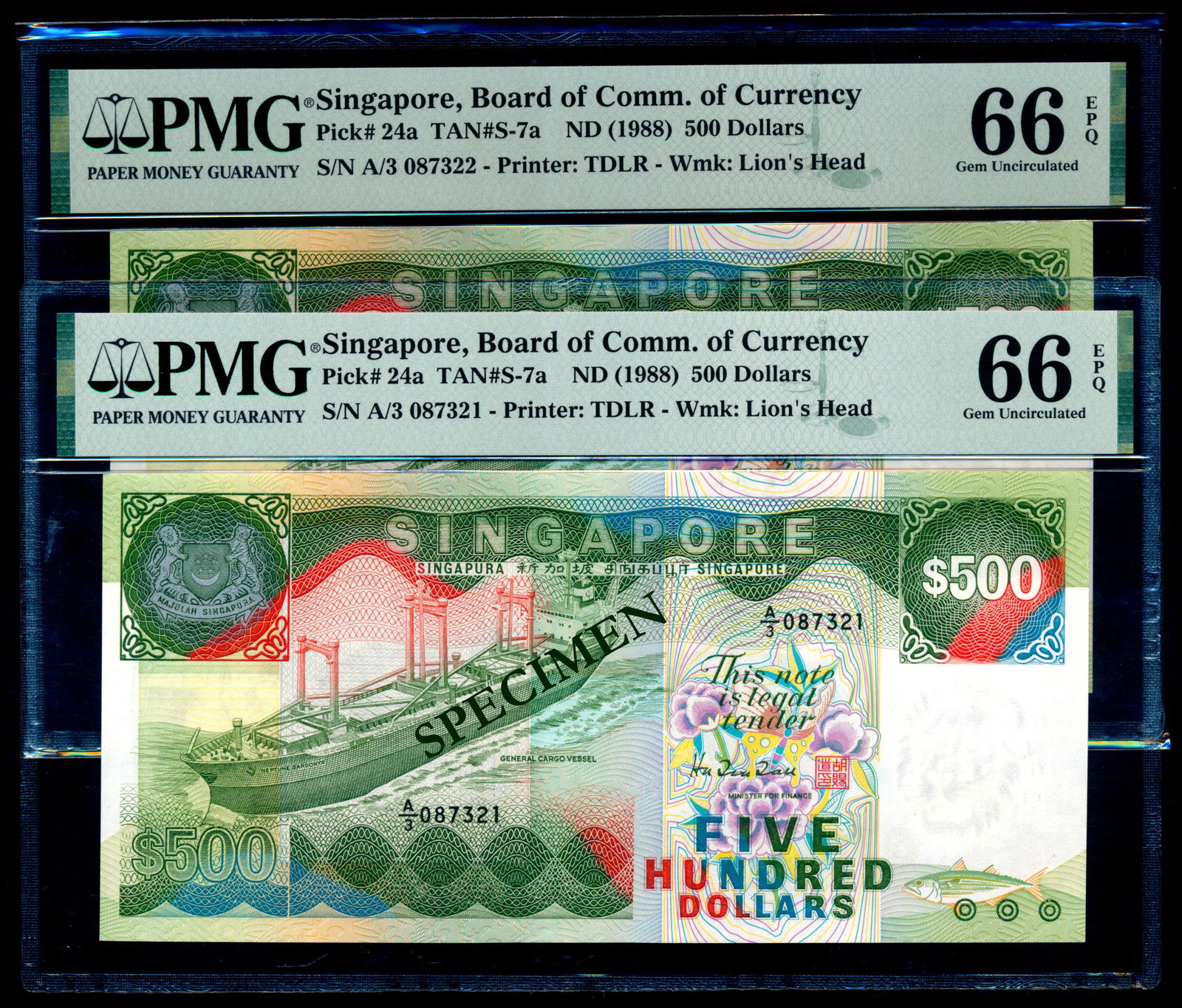 Singapore 2x$500 1988 ship PMG (1 of 1)