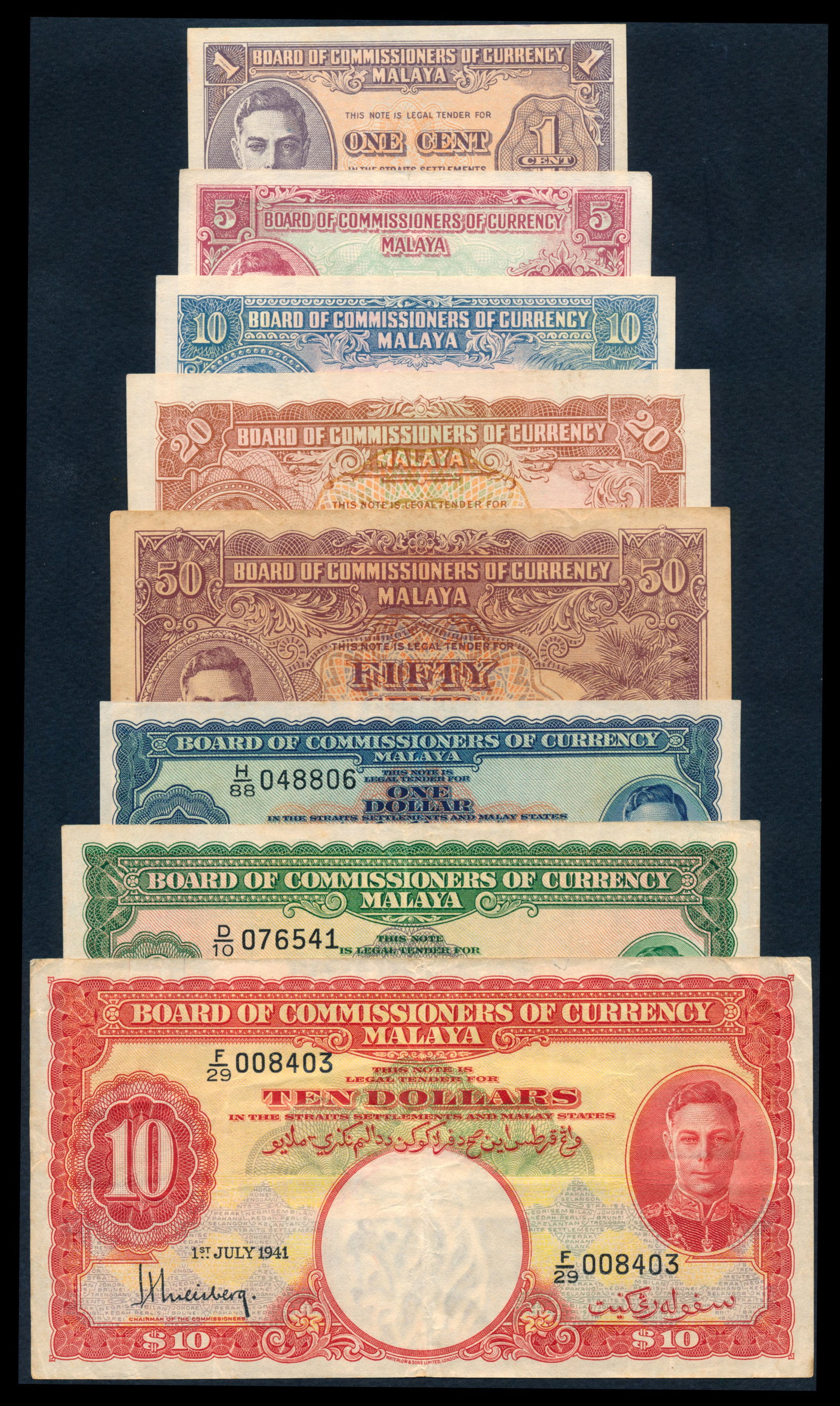 8 Malaya 1c-$10 1941 KGVI (1 of 1)