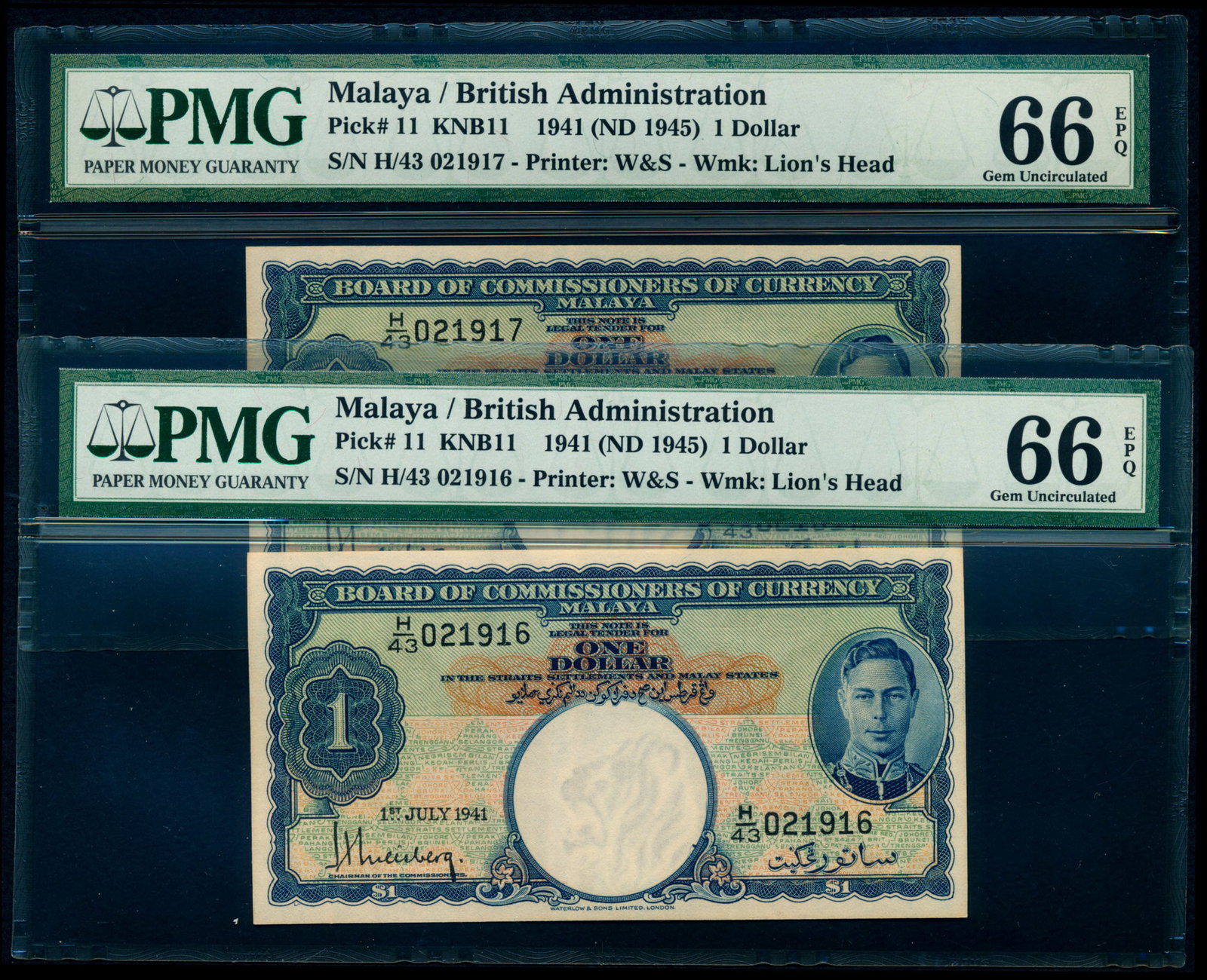 Malaya 2x$1 1941 KGVI PMG (1 of 1)