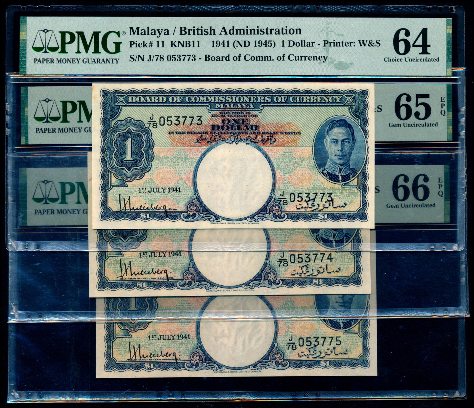 Malaya 3x$1 1941 KGVI PMG (1 of 1)