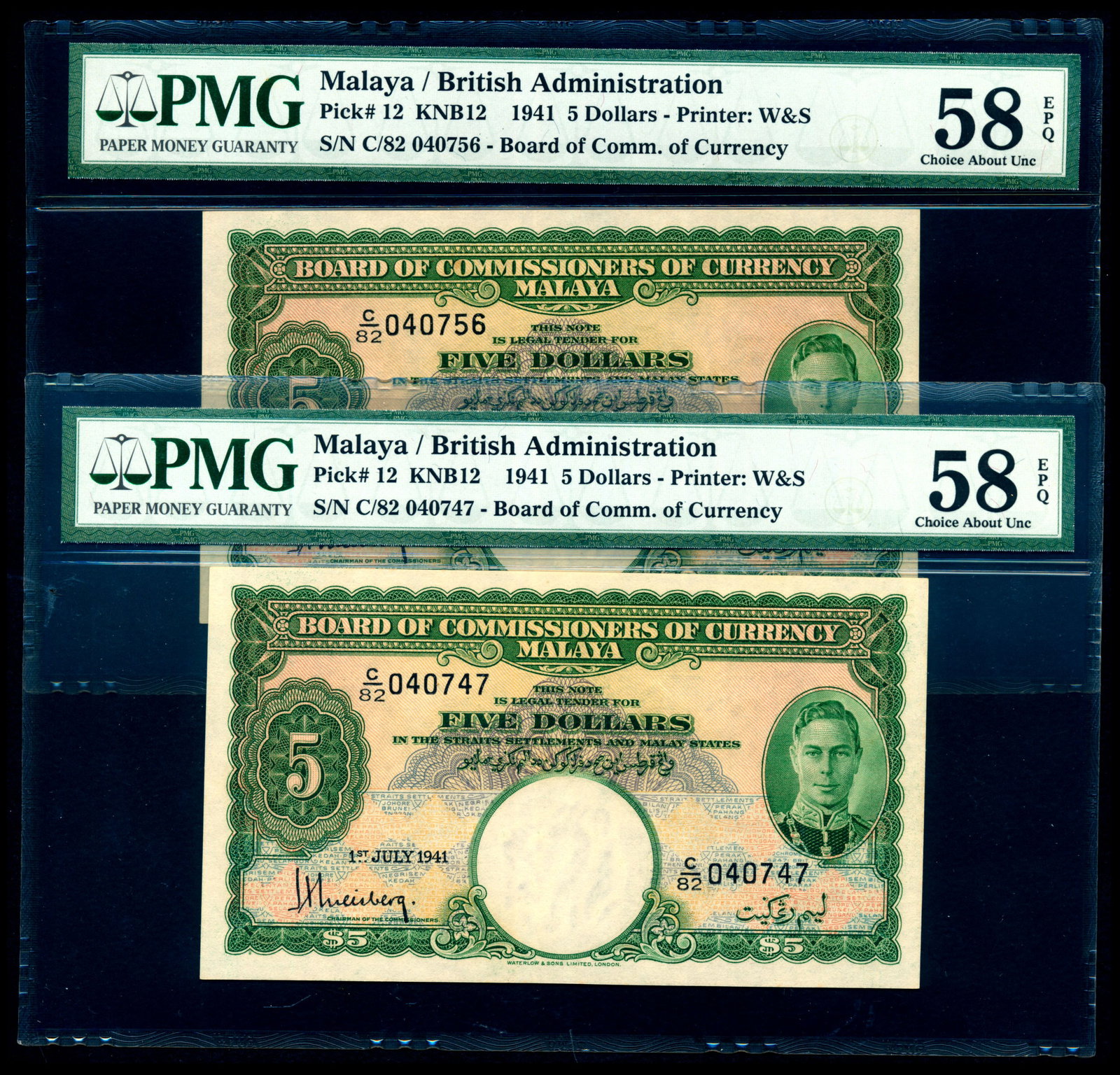 Malaya 10x$5 1941 KGVI PMG (1 of 1)