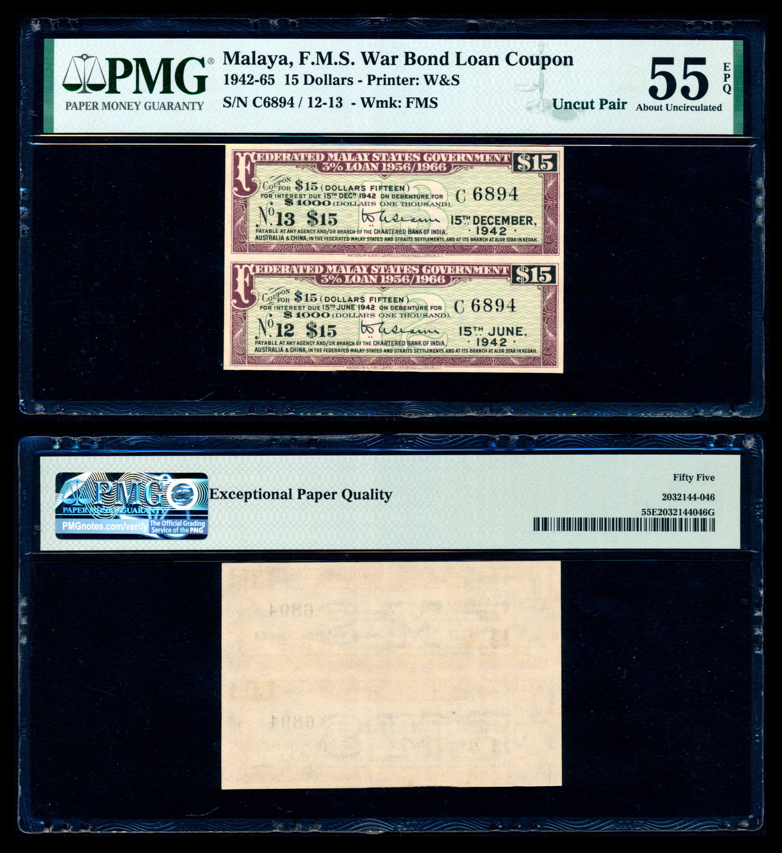 Malaya 1942-65 War Bond Loan Coupon $15 (1 of 1)