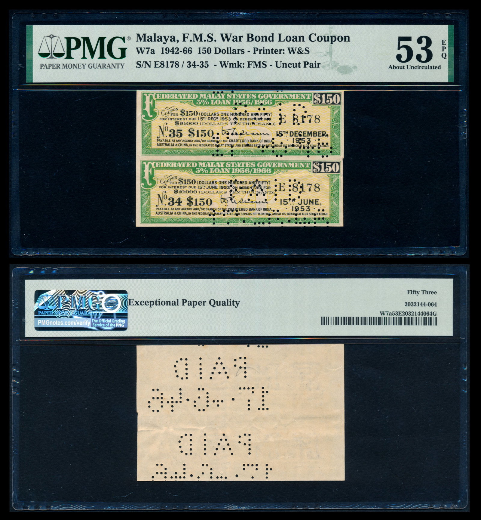 Malaya 1942-66 War Bond Loan Coupon $150 (1 of 1)