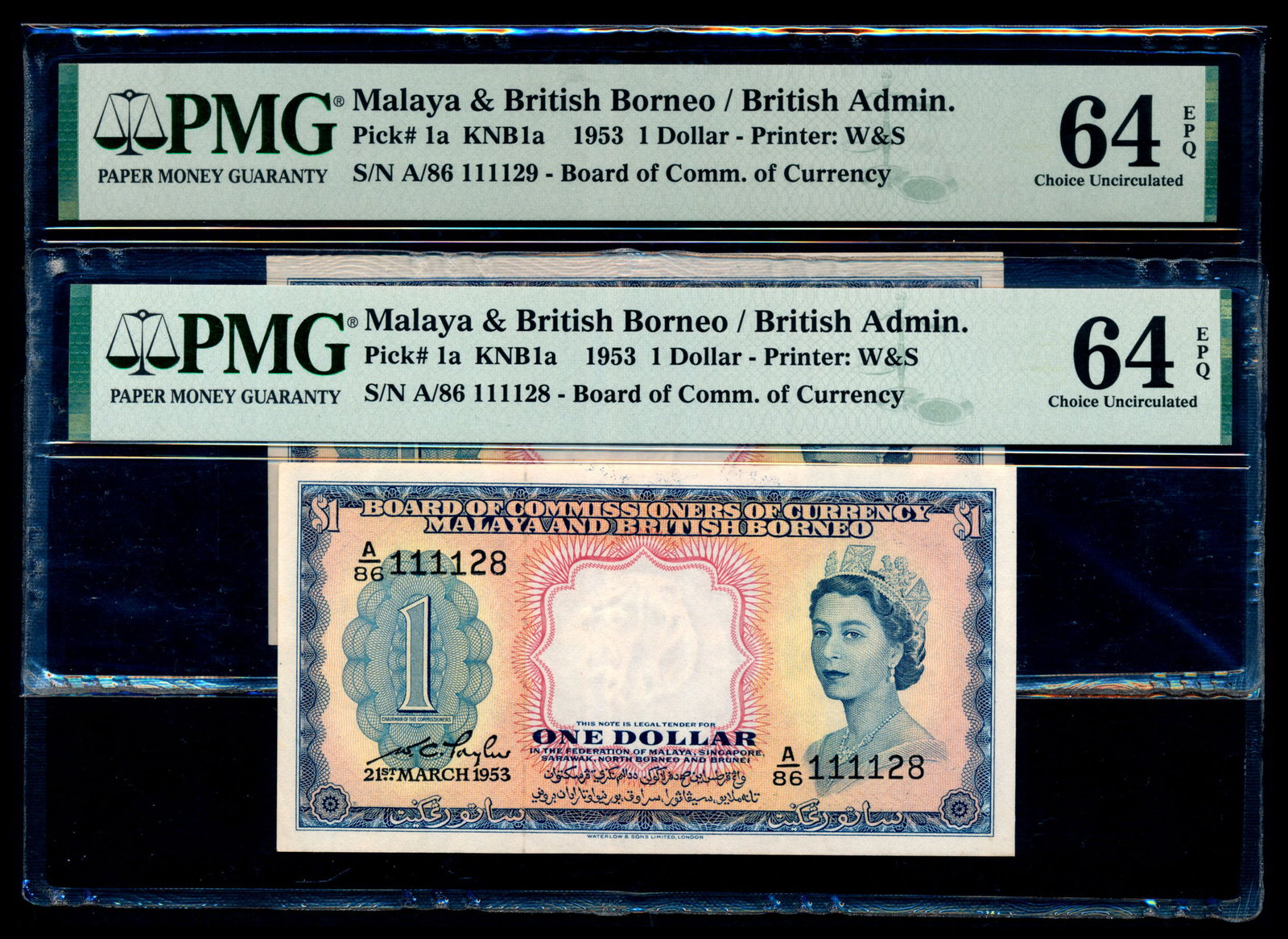 Malaya Br Borneo 2x$1 1953 QEII PMG (1 of 1)