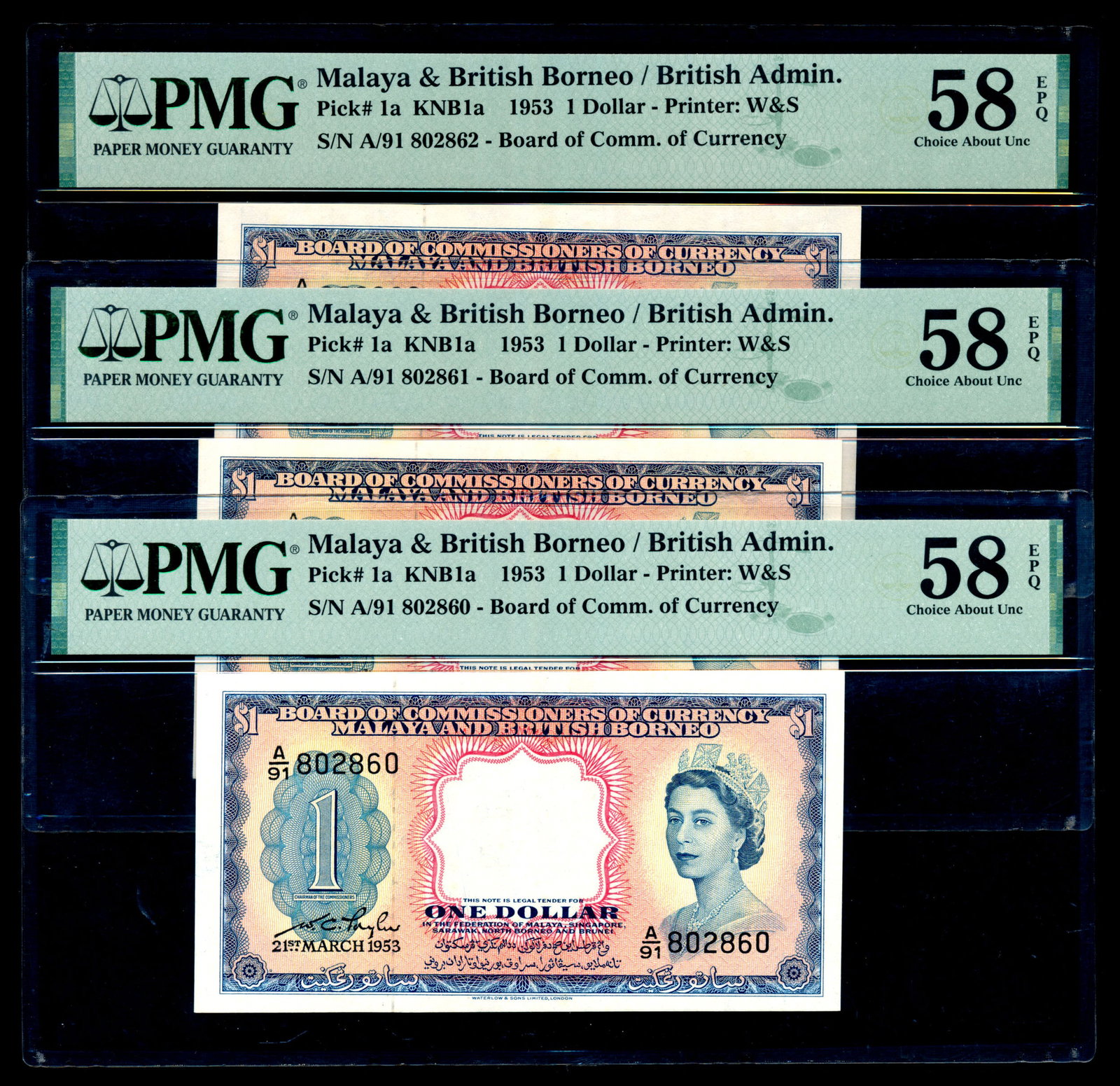 Malaya Br Borneo 3x$1 1953 QEII PMG (1 of 1)