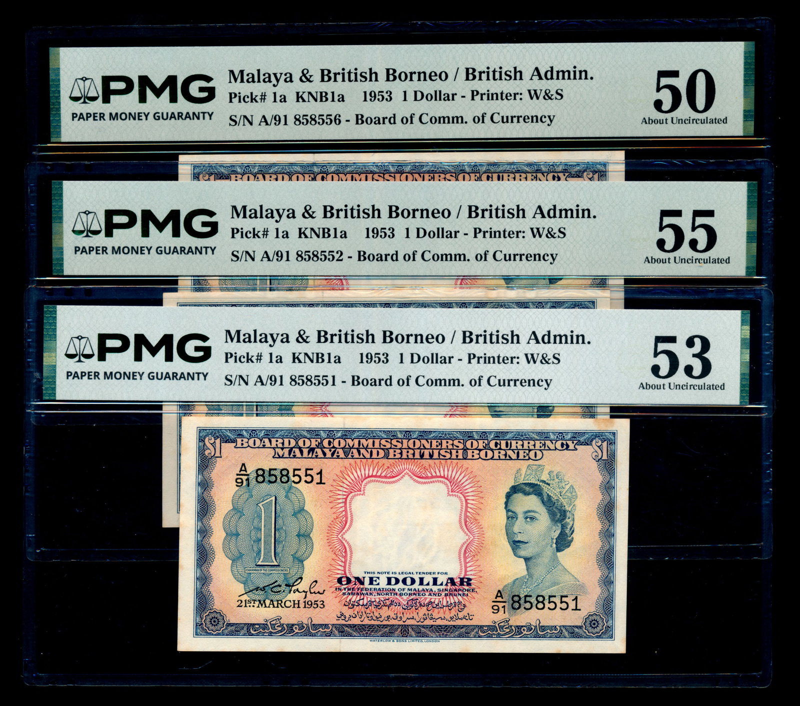 Malaya Br Borneo 6x$1 1953 QEII PMG (1 of 1)