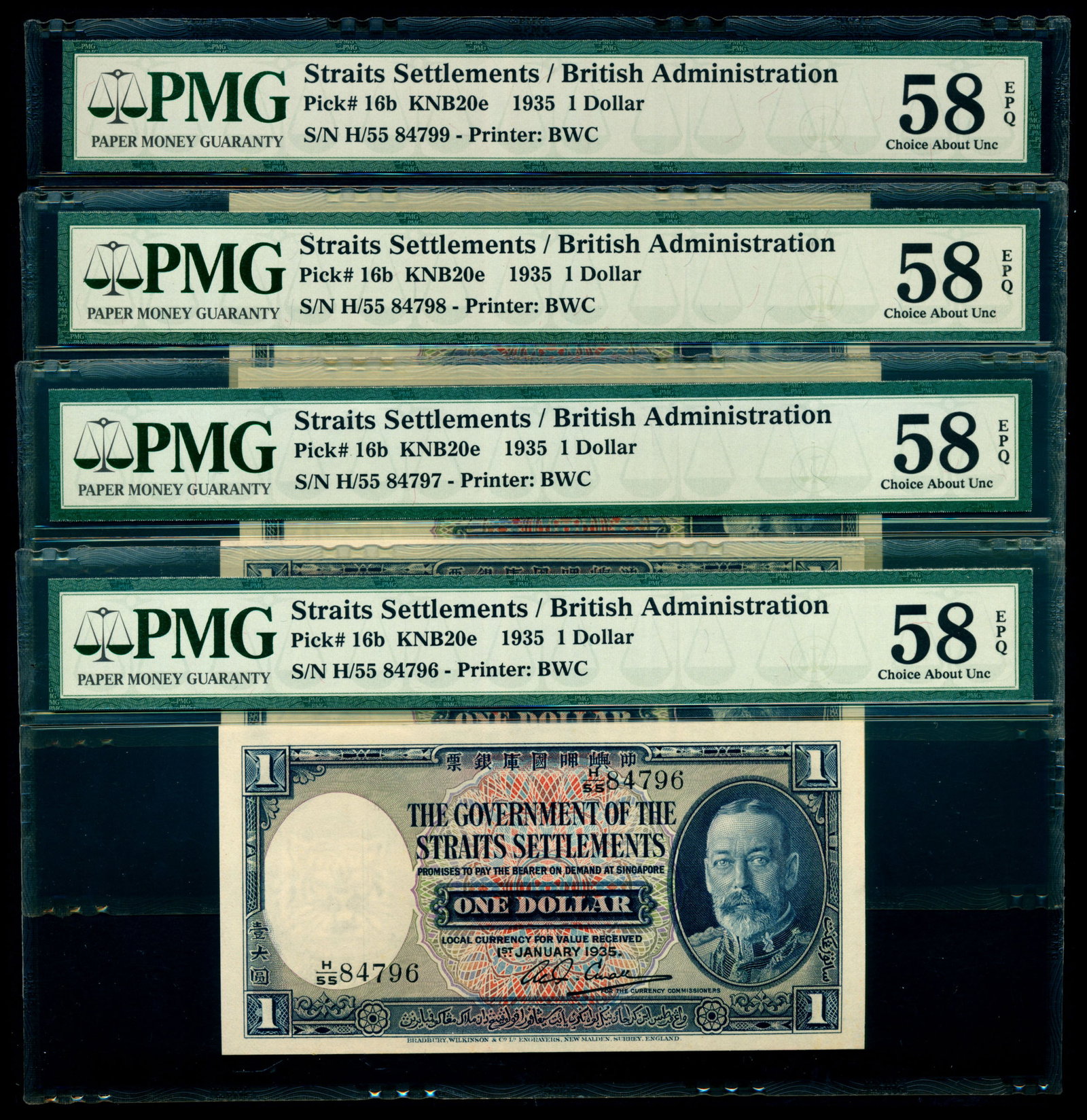 Straits Settlements 4x$1 1935 KGV PMG (1 of 1)