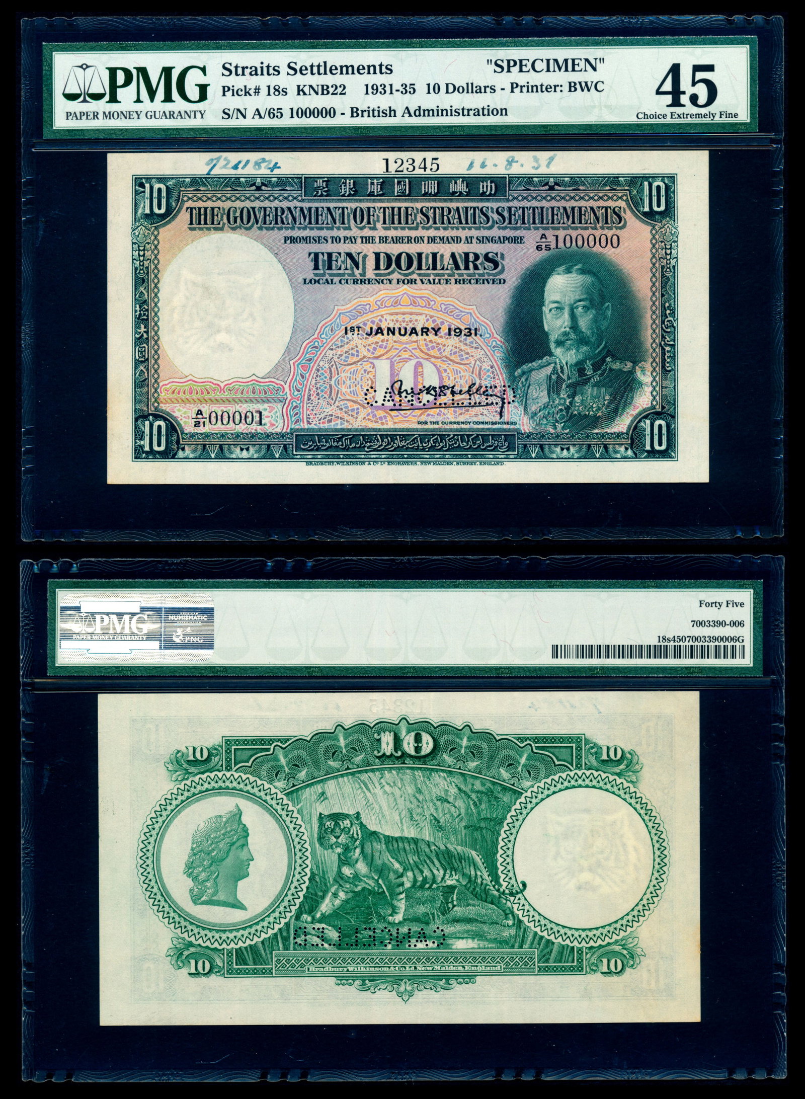 Straits Settlements $10 1935 KGV specimen (1 of 1)