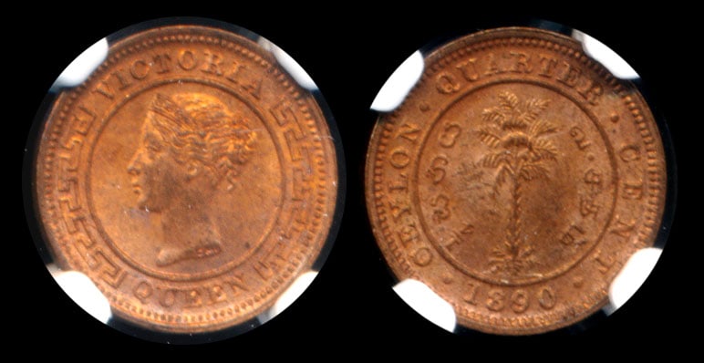 Ceylon QV 1/4c 1890 NGC (1 of 1)