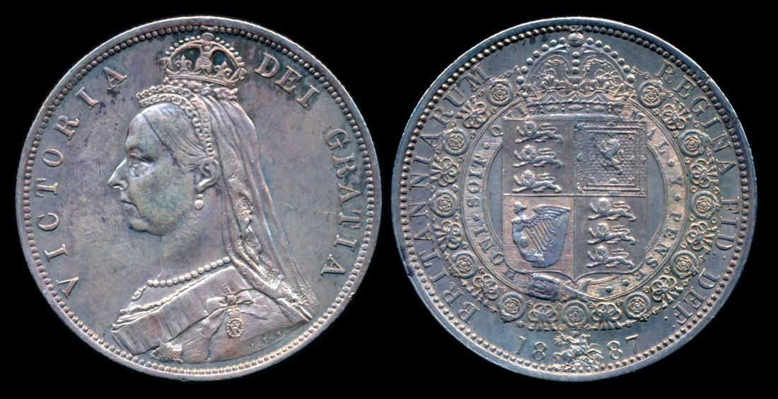 Great Britain QV 1/2 Crown 1887: Great Britain Victoria, Half Crown, (KM.764), 1887, cleaned, EF. From the Sinnathuray Family Collection. Together with annotated coin envelope. Collector's annotations may or may not be accurate.