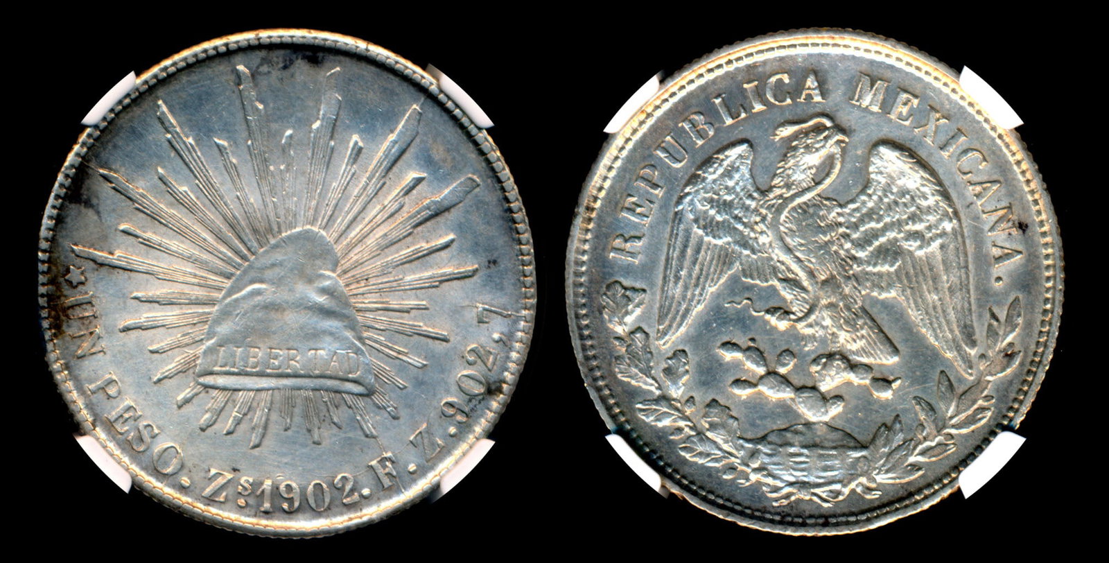 Mexico Peso 1902ZS FZ NGC: Mexico Peso, (KM.409.3), 1902ZS FZ, NGC UNC Details - cleaned.