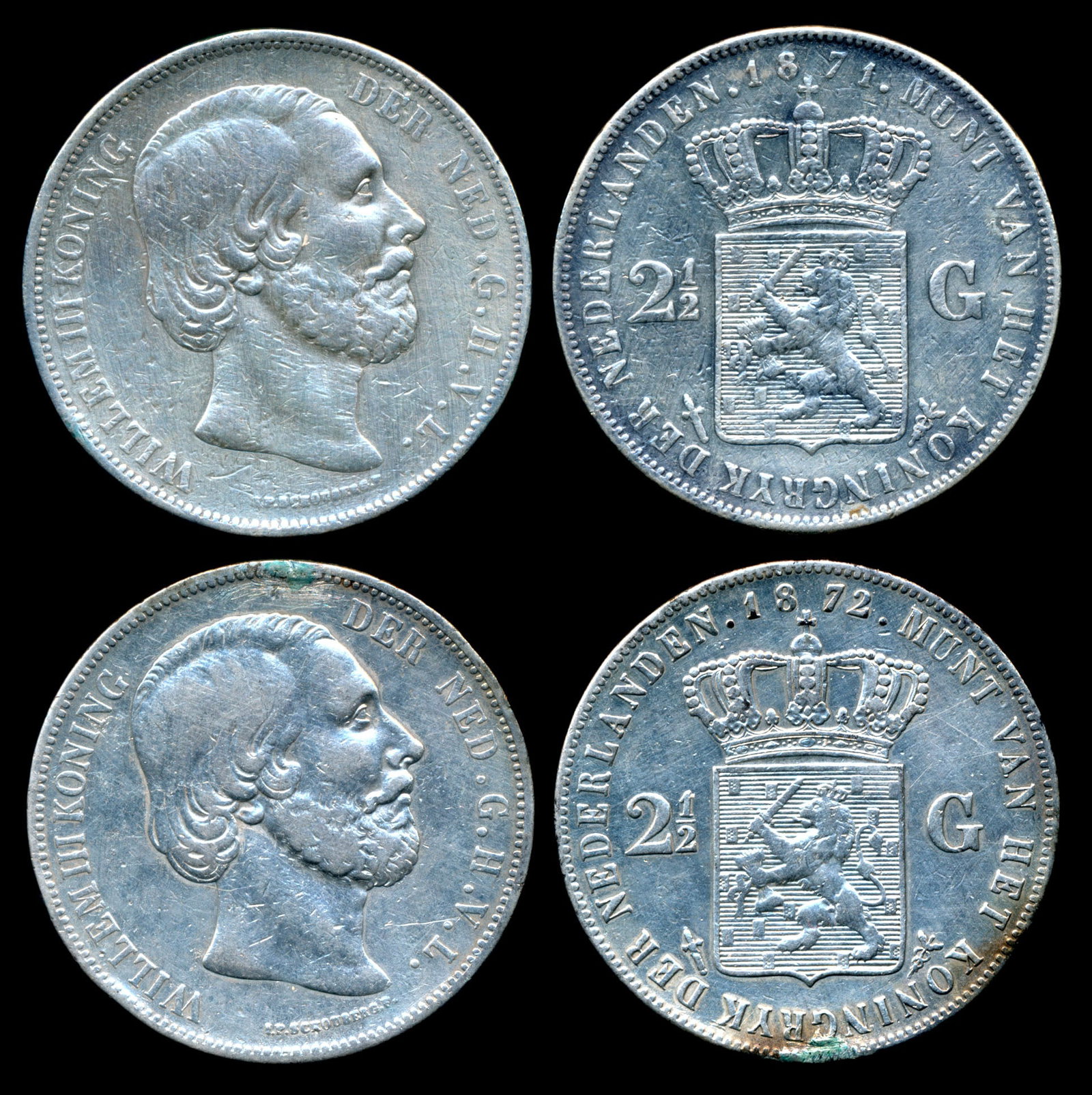 Netherlands Willem III 2x2-1/2 Gulden 187-72 (1 of 1)